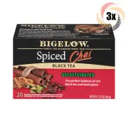 3x Boxes Bigelow Spiced Chai Decaffeinated Black Tea | 20 Pouches Each | 1.73oz