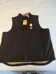 Carhartt Vest Mens 2XLT Dark Brown Sherpa Lined Workwear Outdoor V33-DKB