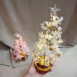 【KIRA與花花藝】水晶LED燈永生花聖誕樹/雪花白/桌上聖誕樹(永生花裝飾/聖誕禮物/聖誕節/聖誕樹)