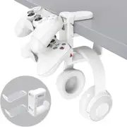 3-in-1 PC Gaming Headphone & Controller Holder - Headphones Hanger , White