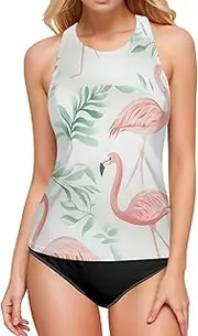 [ODAWA] Tankini Tops Black White Geometric Backless Swimwear High Neck Bathing Tops for Women