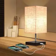 Modern Bedside Table Lamp with 2 USB Charging Ports, Nightstand M(Pull Chain)