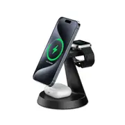 3 in 1 Magnetic Wireless Charging Station for iPhone 16/15/14/13/12 Series Charger for Multiple Apple Devices Apple Watch AirPods F9 Black