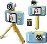 1080P Digital Camera Video Camera for 40MP 2.4 Inch IPS Screen 180° Rotatable Lens Built-in Battery Cute P Frames Fun Games with Neck Strap Desktop 32GB ry Card Tripod Blue & Low One Size