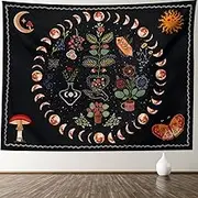XGXL Botanical Moon Phase - Floral Plants Mushroom Boho Wall Hanging - Bohemian Mandala Wall Tapestry for Bedroom Aesthetic Home Dorm
