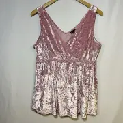 Torrid Pink Crushed Velvet Velour Tank Babydoll Top size 0 Large whimsy fairy