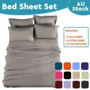 2000TC 4pieces Fitted Flat Bed Sheet Set Soft Single/Double/Queen/King/KS Size