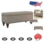 Rectangular Tan Storage Bench with Reinforced Hinge - Versatile Home Accent
