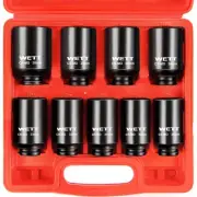 1/2" Drive Deep Large Impact Socket Set, 9-Piece Spindle Axle Nut Metric 6 Po...