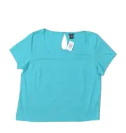 NEW Torrid Women's Plus Size 3 Blouse Top Short Sleeve Blue Solid Rayon Crew Nec