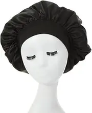 Hair Bonnet for Sleeping, Wide Elastic Band Satin Bonnet Silk Bonnet Shower Cap for Women Girls Makeup Hair Care Elastic Hat Soft Sleep Cap Satin Head Cover for Night Sleep Curly Hair Protection