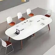 YQMHEZ Conference Table, Training Table, Workstation Desk, Oval Seminar Table, Large Meeting Desk for Home Office, Meeting Room(White+Orange)