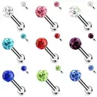 2X Crystal Internal Thread Labret Monroe Lip Ring Steel Bar Ear Tragus Piercing