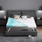 3 Inch Queen Size Firm Mattress Topper Mattress with Ice Silk Cover, Medium Firm to Firm Mattress Topper for Pain Relief, Premier Cooling Gel+Bamboo High-Density Support Memory Foam Mattress Topper