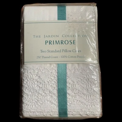JARDIN COLLECTION “Primrose” Pillowcase Set (2) NEW IN BAG Crochet Style White