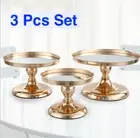 3 Pcs Mirror Top Cake Stand Plinth Rack Holder Wedding Birthday Party Deco