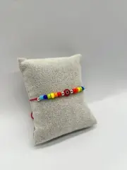 Red Evil Eyes Beads Bohemia Rainbow Adjustable Bracelet Silver Plated Pack of 12