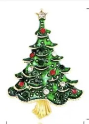 Holiday Christmas Tree in Gold and red crystals Brooch Pin