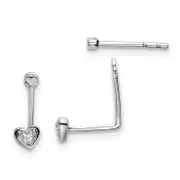 Sterling Silver White Ice Rhodium-Plated Diamond Hearts Front And Back Earrings