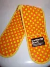 VINTAGE CASSEROLE PAWS Double Oven Mitt Potholder ORANGE YELLOW DOTS MOD