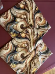 NIB 2PC 16”x16” Throw Pillow Covers Swirl Marble Gold Greyish-Blue Beige Brown