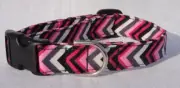 Dog Pet Collar - Pink and Black Chevron Print Dog or Cat CUSTOM MADE Adjustable