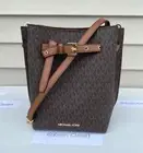 Michael Kors Bucket Bag Emilia Small Drawstring Crossbody MK Signature Brown