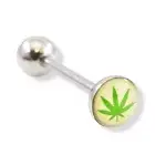 14G Pot Leaf Top Surgical Steel Tongue Rings Barbell 15mm Sold Individually