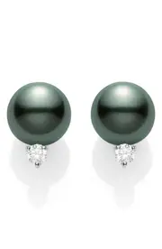 Mikimoto Black South Sea Pearl & Diamond Stud Earrings