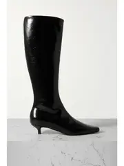 [TOTEME] TOTEME - + Net Sustain The Slim Crinkled Patent-leather Knee Boots - Black - IT36 IT 36 Black