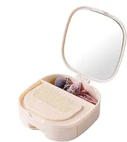 [Rproonay] Portable Makeup Mirrors with Storage, Travel Cosmetic Mirrors, Compact Storage Case, Travel Cosmetic Organizer Box, Waterproof Makeup Train Case, Easy to Use, Portable for Mother, Wife, Or Daily Use,