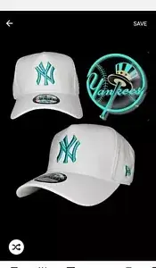 NY NEW YORK YANKEES MBL NEW ERA 9FORTY WHITE & AQUA SNAPBACK CAP HAT LA NBA NFL