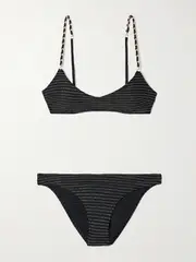 [Zimmermann] Zimmermann - Waverly Chain-embellished Metallic Striped Bikini - Black - 0 0 Black
