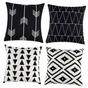 Set of 4 Decorative Geometric 18 x 18 Inches Throw 18" x 18" (Pack of 4) Black