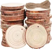 CORHAD Unfinished Round Wood Slices with Jute Twine 50pcs Craft Kit for Painted Decorations