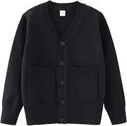 [HahaNice] Boys V-Neck Cardigan Sweater with Pockets Classic Uniform Clothes for Kids