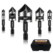 5 Pcs Countersink Drill Bit Set, 82 Degree, 5Flute with 1/4” Quick Change Hex Sh