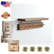 Elegant Handmade Walnut Coat Rack with 6 Brass Hooks - Wall Mounted Perfection