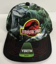 Jurrasic Park Hat Cap Youth One Size Snap Back Black Green Movie Dinosaur New