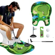 Mini Toilet Golf Game Toys Set with Practice Mat Golf Club 2 Balls Restroom Bathroom Practice