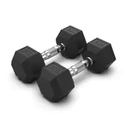 2 x 9kg Hex Rubber Coat Iron Dumbell Home Gym Strength Weight Commercial Grade