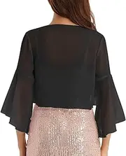[Generic] Bolero Shrug for Women - Open Front Cropped Loose Cape,Short Sleeve Open Front Loose Sheer for Travel, Vacation, Beach