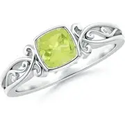Vintage Style Cushion Peridot Solitaire Ring