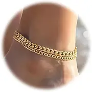 [AstraGlam] 14K Gold Plated Cuban Foot Chain Set for Women, 2-Piece Anklet, Stylish Gold Anklets for Women for Casual & Formal Occasions, X-Large, Plastic