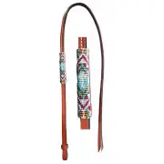 Showman 4ft Leather over & under whip with teal, red, and gold cross designed be