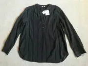 Vince Women's Blouse 12 Black 1/4 Button Sheer Long Sleeve Pullover Shirt Top M2