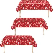 Christmas Plastic Tablecloth Red 3 Pack Disposable Plastic Tablecloth 54" X 108"