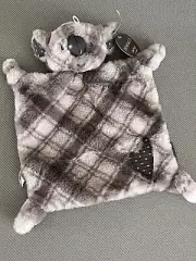 Demdaco Plush Koala Bear Rattle Baby Blanket Toy Knots Knotted Plaid Gray Fur