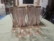 7 Luminarc Montego Rose Fluted Champagne Glasses Stemware Cristal D'Arques NEW