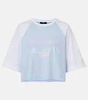 [Balmain] Balmain Logo cropped cotton jersey T-shirt UK 14 blue
